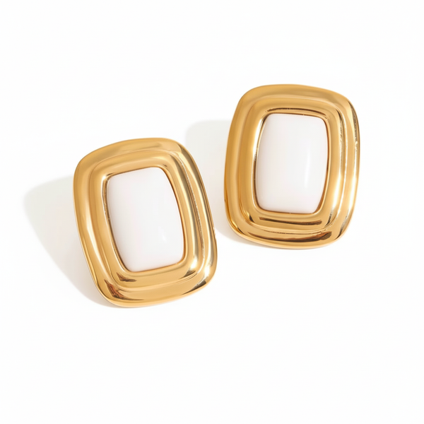 Aretes Dorados Tipo Botón Cuadrados Geométricos