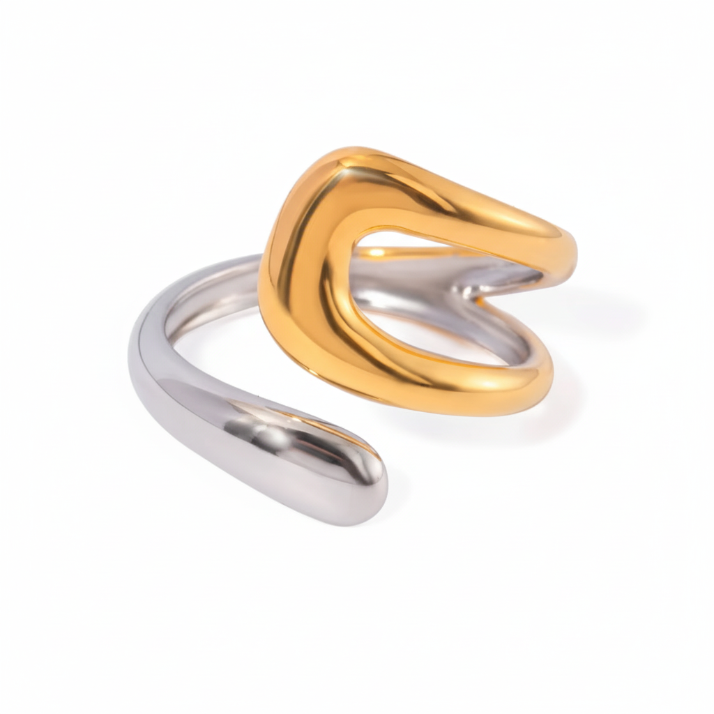 Anillo Bicolor Entrelazado Dorado y Plateado