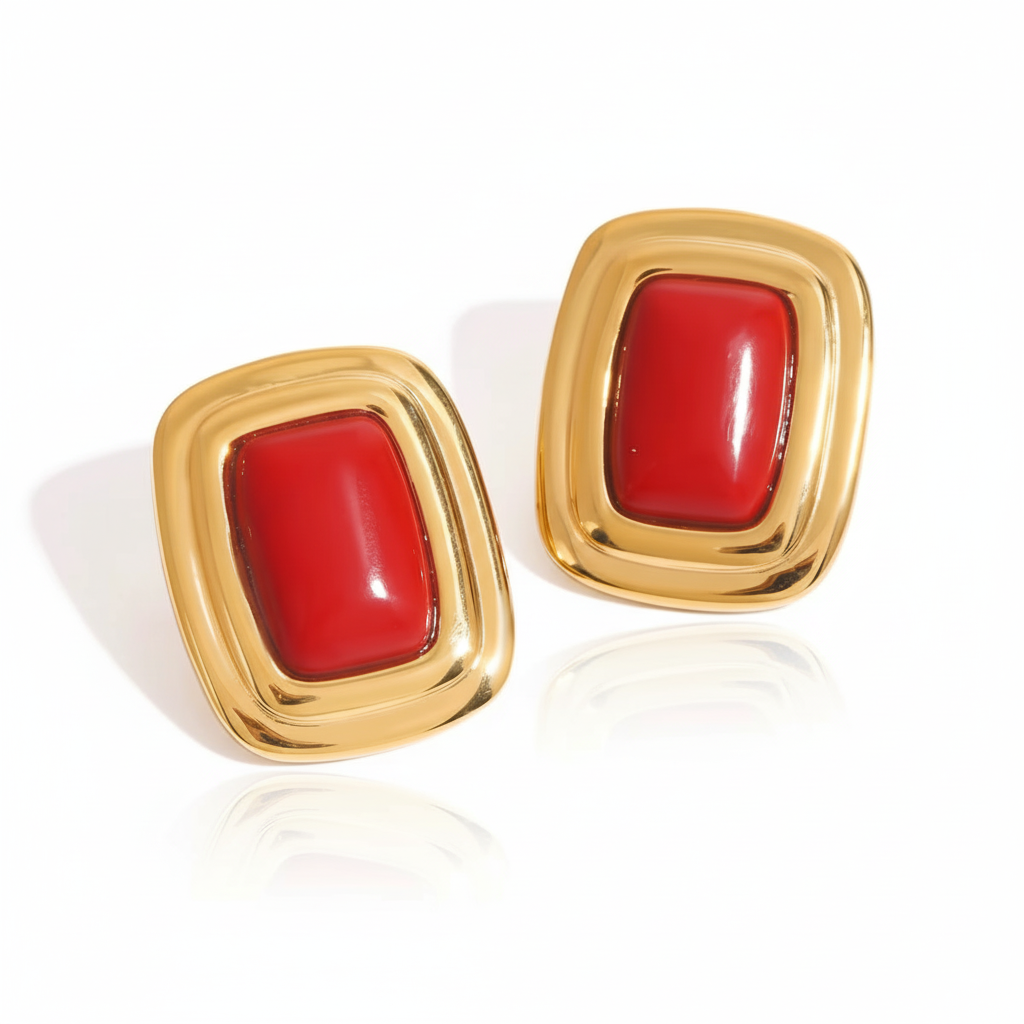 Aretes Dorados Tipo Botón Cuadrados Geométricos